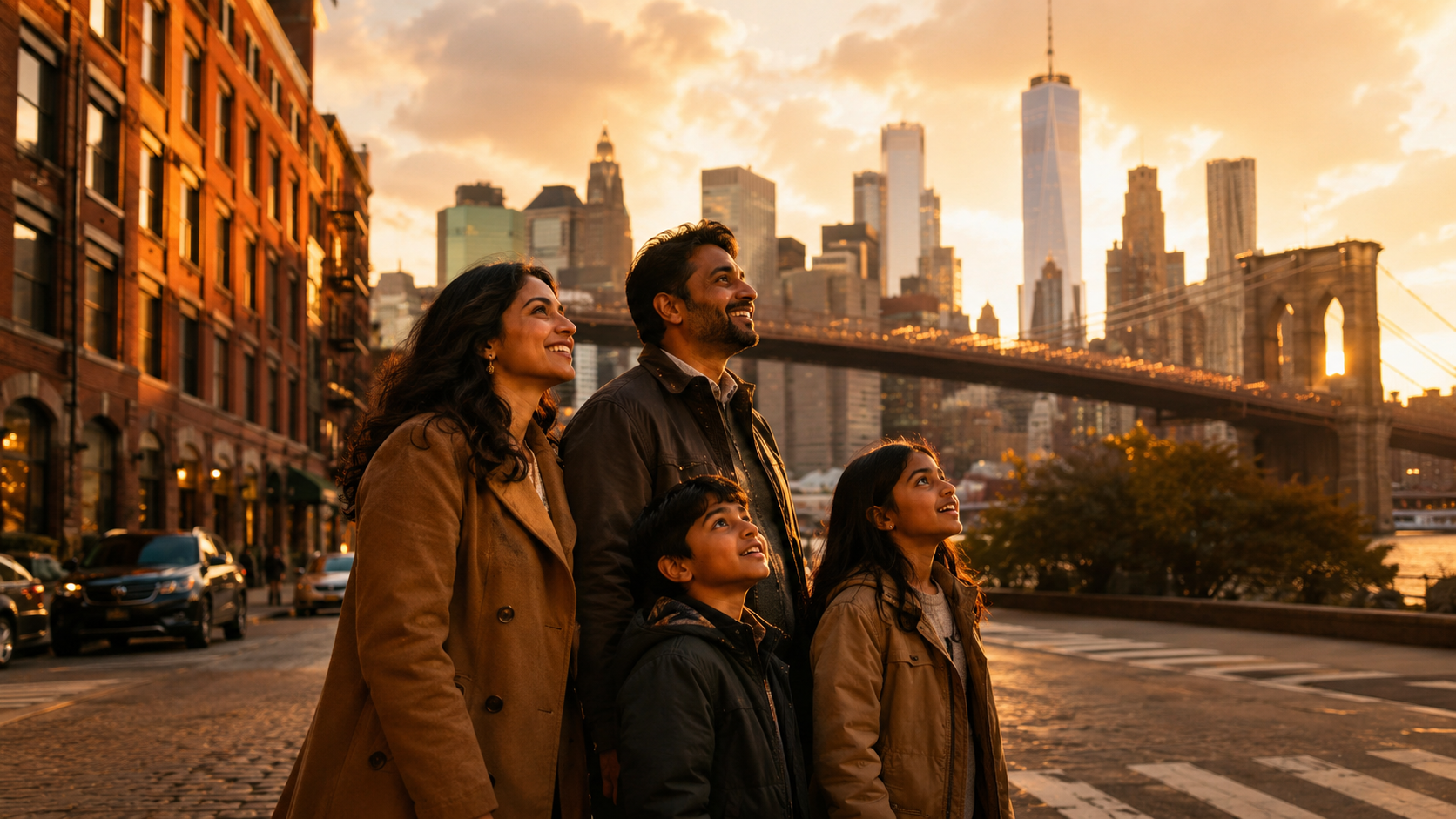 Family enjoying a New York City skyline moment