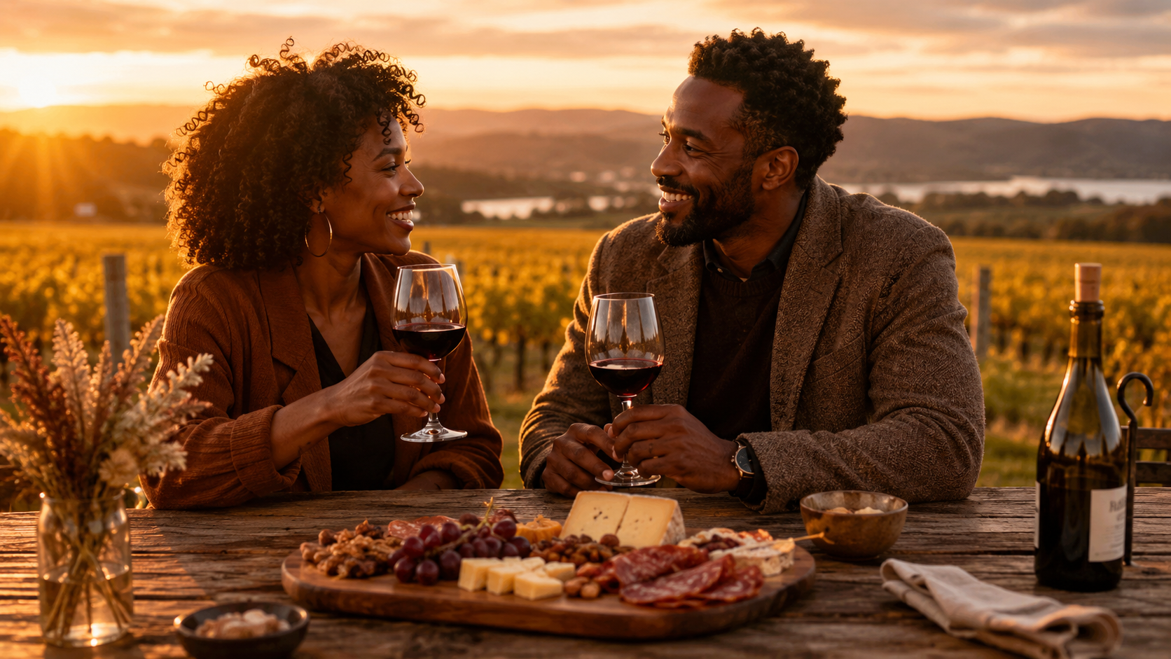 Couple enjoying a boutique wine day escape